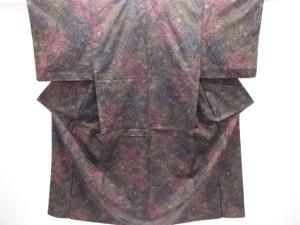 草花模様織り出し手織り紬着物